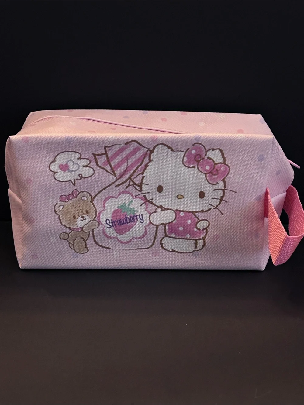 Sanrio Hello Kitty Pink Strawberry Toiletries, Cosmetic or Small Toy Bag Pouch